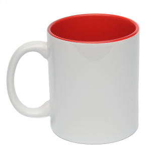 Бяла гланцова чаша с червена вътрешност